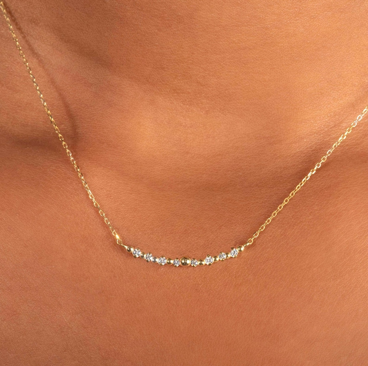 Diamond 0.07 CT Bar Necklace 14k Solid Gold