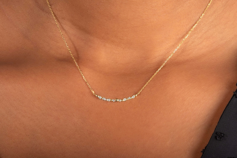 Diamond 0.07 CT Bar Necklace 14k Solid Gold