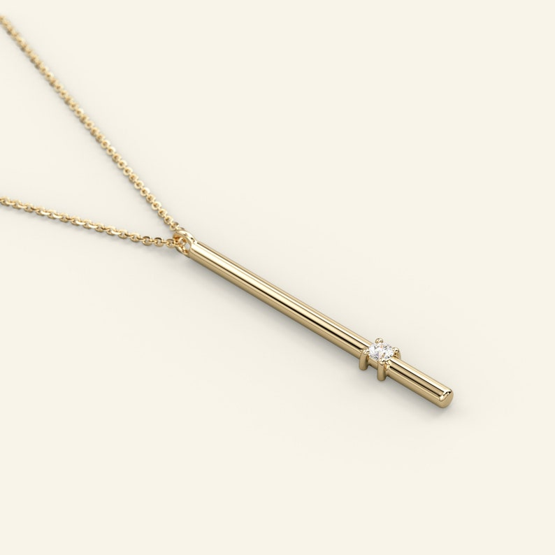 Vertical Diamond Bar 14k Solid Gold Minimalist Necklace