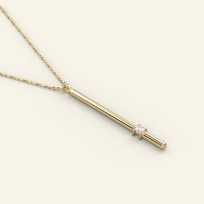 Vertical Diamond Bar 14k Solid Gold Minimalist Necklace