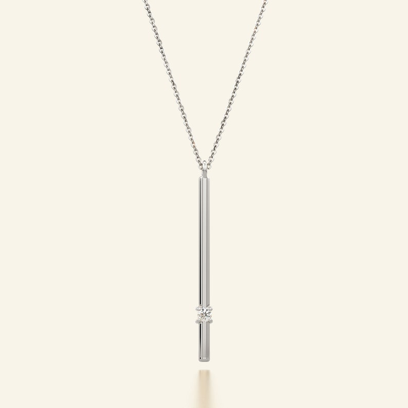 Vertical Diamond Bar 14k Solid Gold Minimalist Necklace