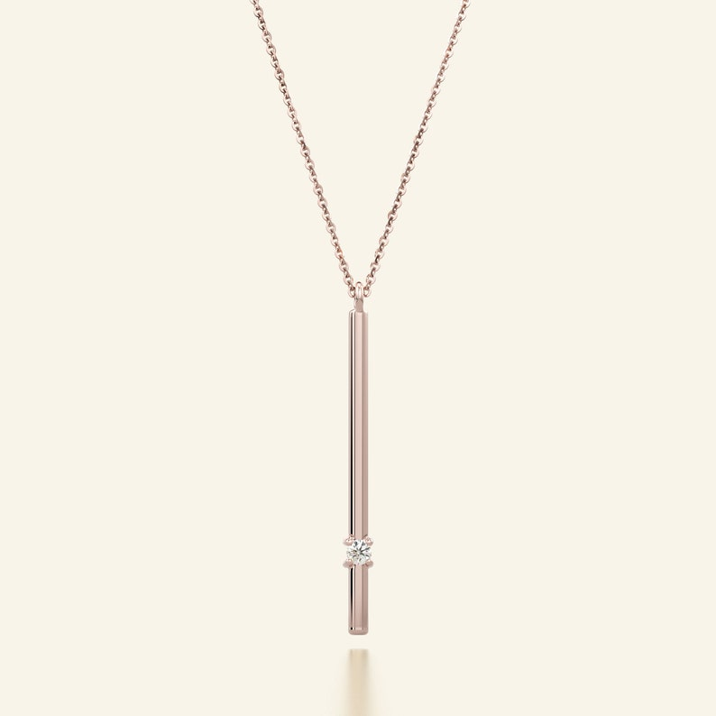 Vertical Diamond Bar 14k Solid Gold Minimalist Necklace