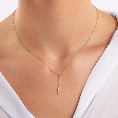 Vertical Diamond Bar 14k Solid Gold Minimalist Necklace