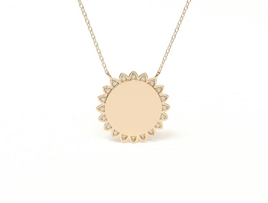 14K Solid Gold Sun Disk Initial Personalized Necklace