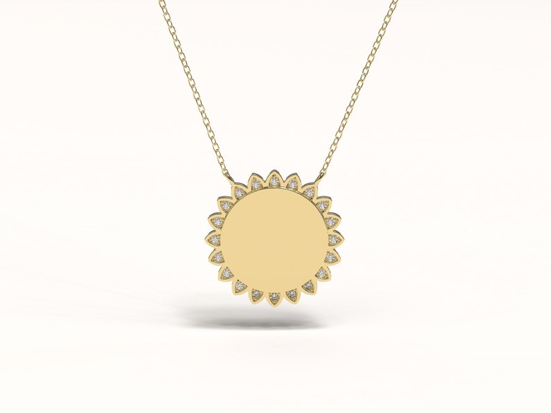 14K Solid Gold Sun Disk Initial Personalized Necklace