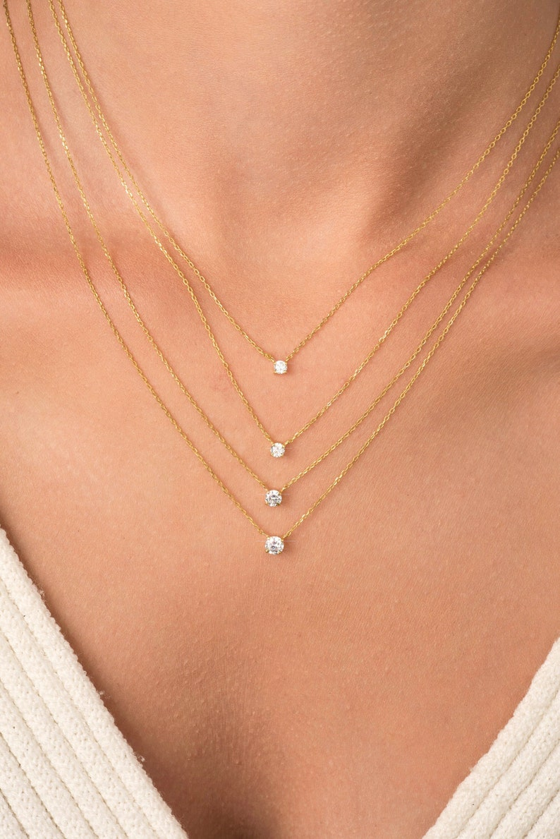 14K Gold Attached Diamond Solitaire Necklace