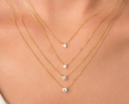 14K Gold Attached Diamond Solitaire Necklace