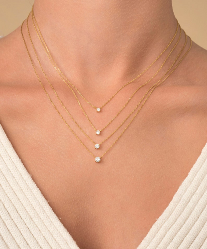 14K Gold Attached Diamond Solitaire Necklace