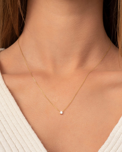 14K Gold Attached Diamond Solitaire Necklace