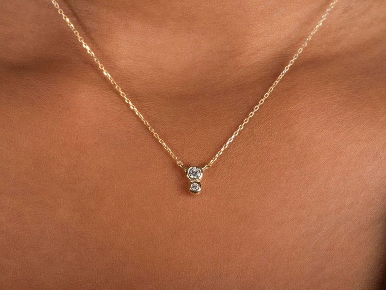 14k Gold Two Diamond Solitaire Necklace