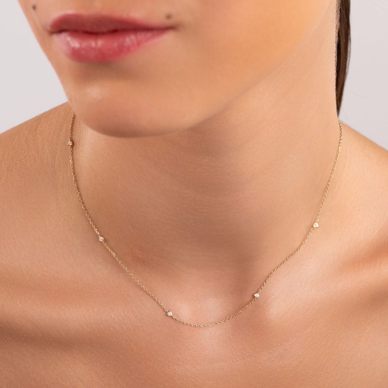 14k Solid Gold Dainty Tiny Diamond Necklace for Women