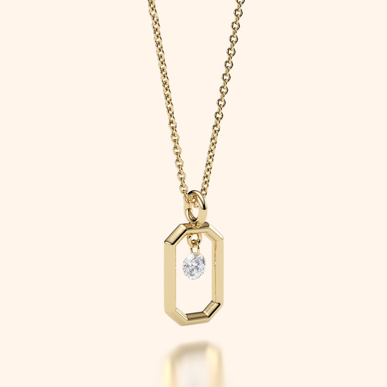 14k Solid Gold Diamond Minimalist Drilled Pendant Necklace