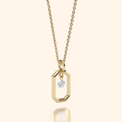 14k Solid Gold Diamond Minimalist Drilled Pendant Necklace