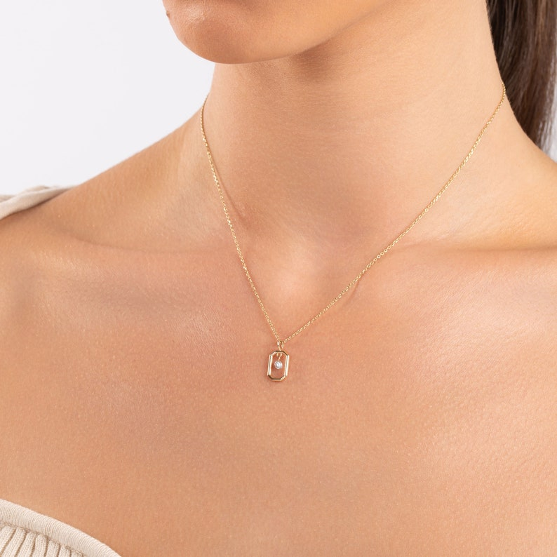 14k Solid Gold Diamond Minimalist Drilled Pendant Necklace