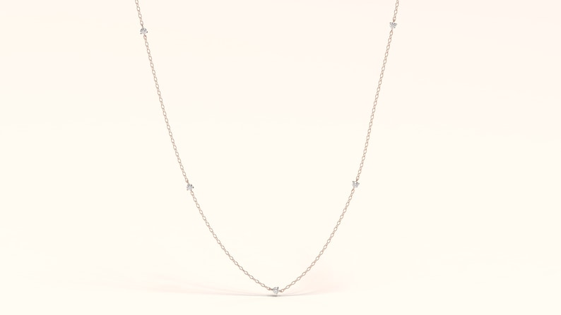 14k Solid Gold Dainty Tiny Diamond Necklace for Women