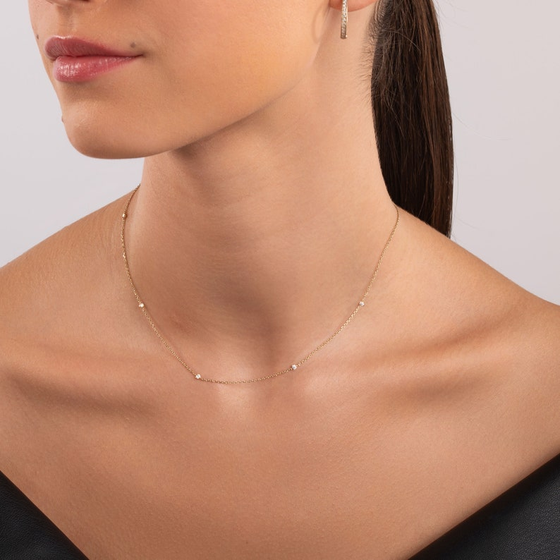 14k Solid Gold Dainty Tiny Diamond Necklace for Women