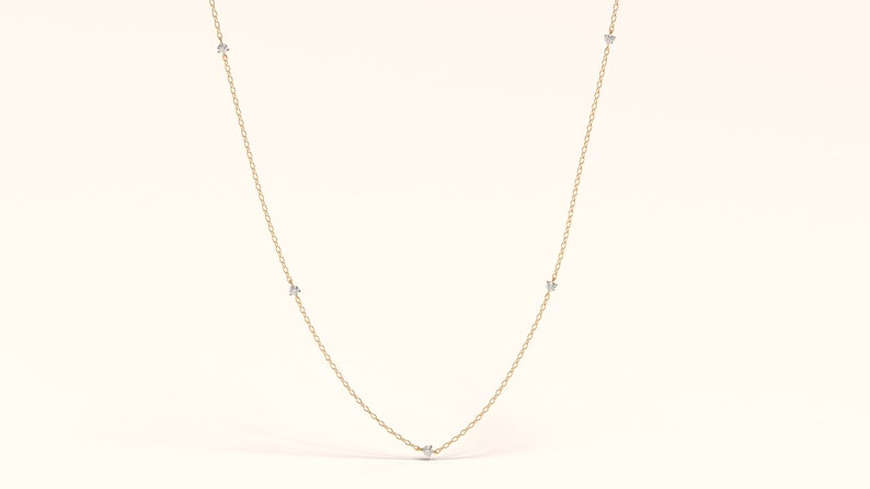 14k Solid Gold Dainty Tiny Diamond Necklace for Women