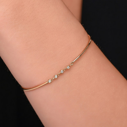 14k Solid Gold Diamond Minimalist Stackable Bracelet