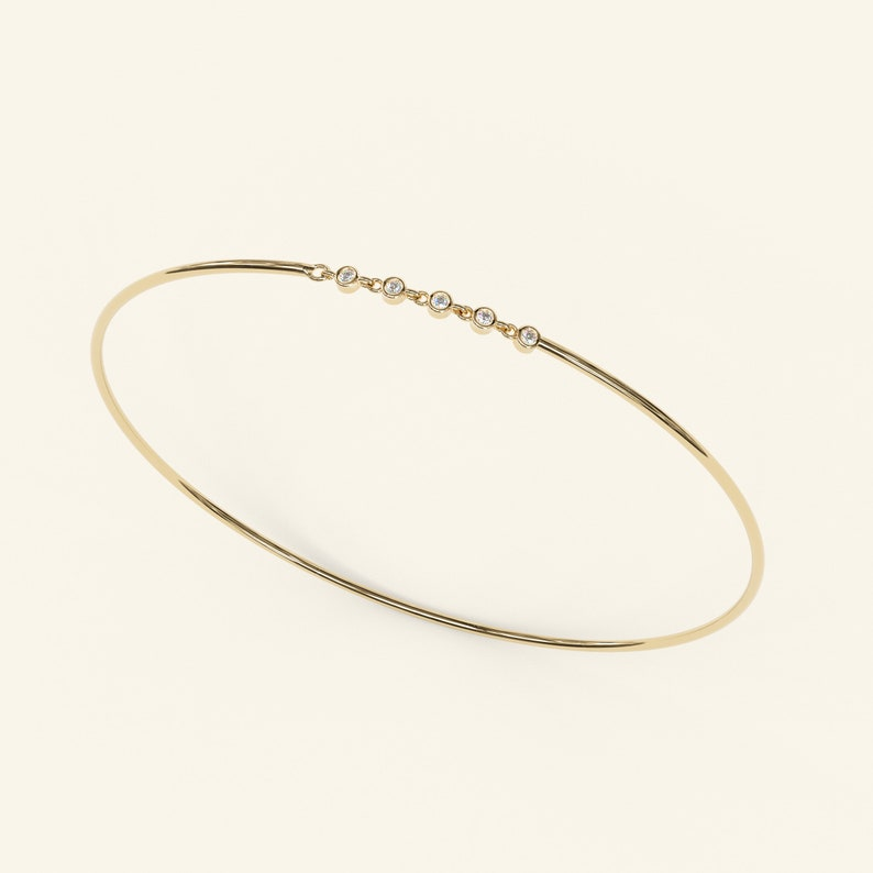 14k Solid Gold Diamond Minimalist Stackable Bracelet