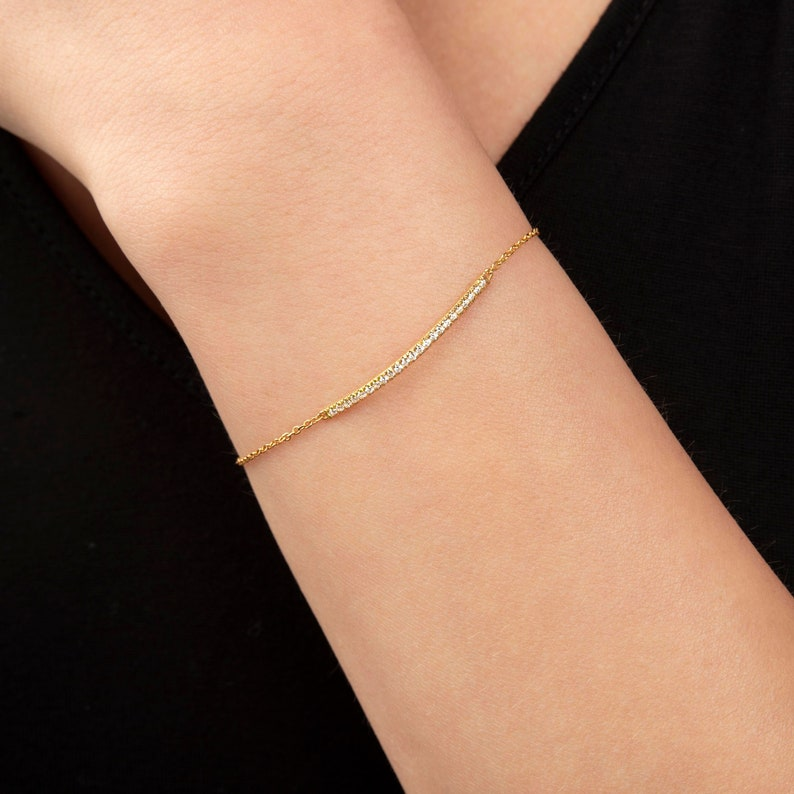 Diamond Bar 14k Solid Gold Line Bracelet