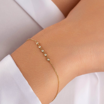 14k Diamond Station Real Gold Bezel Dainty Bracelet