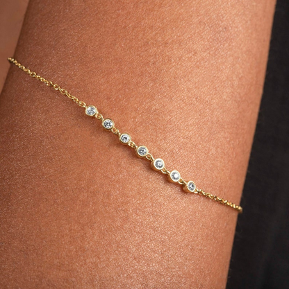 14k Diamond Station Real Gold Bezel Dainty Bracelet