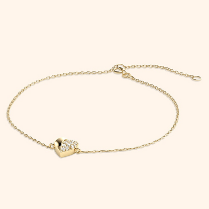 Gold Heart 14k Solid Gold Women Dainty Bracelet