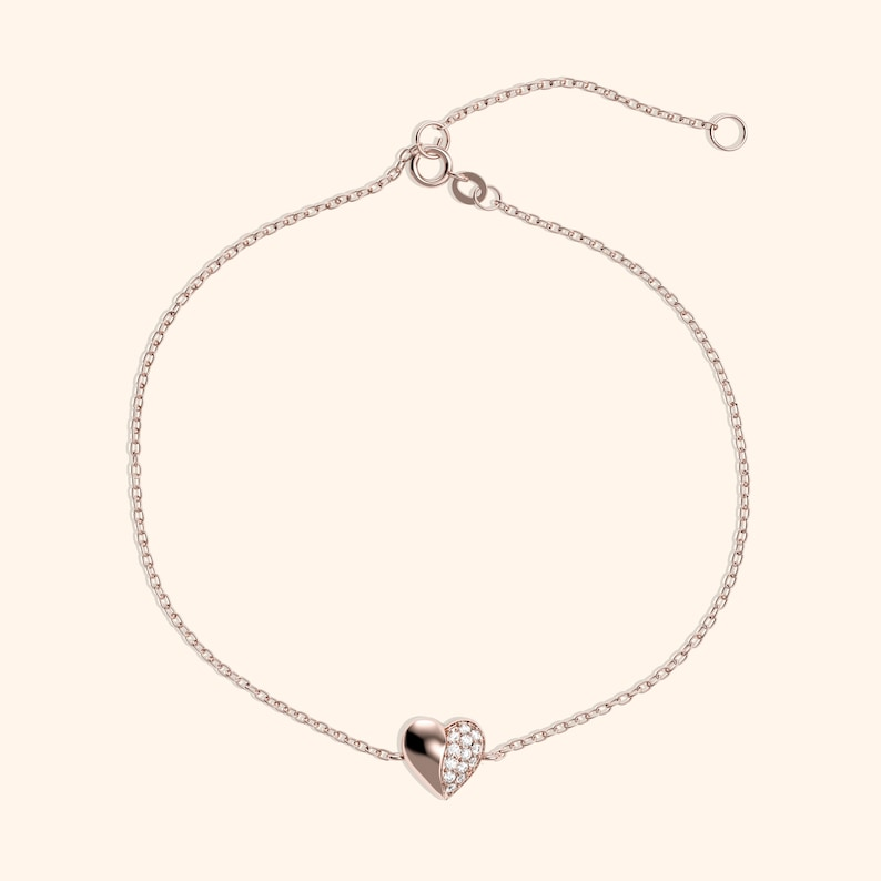 Gold Heart 14k Solid Gold Women Dainty Bracelet