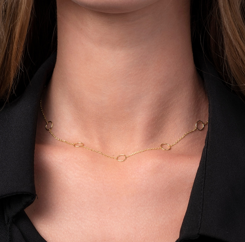 14K Gold Dainty Choker Delicate Chain Necklace