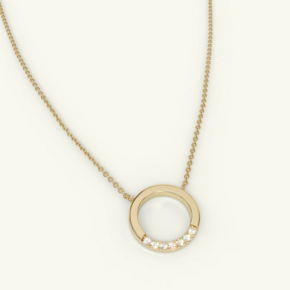 14k Solid Gold Round Circle Karma Diamond Necklace