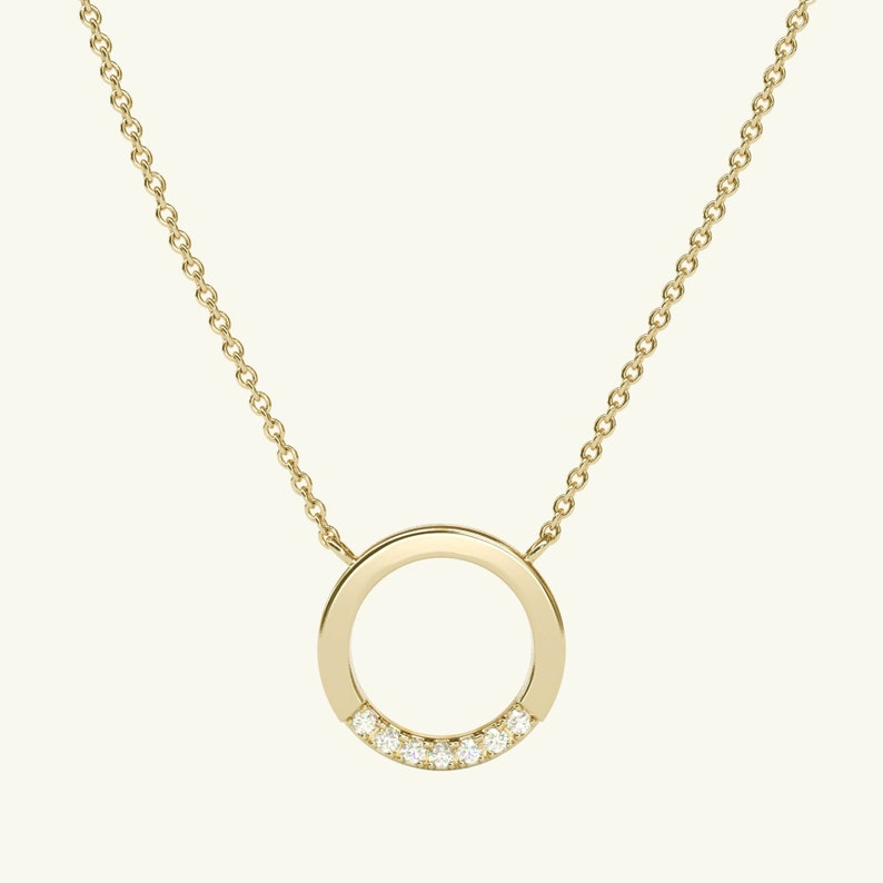 14k Solid Gold Round Circle Karma Diamond Necklace