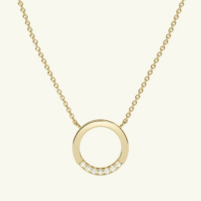 14k Solid Gold Round Circle Karma Diamond Necklace