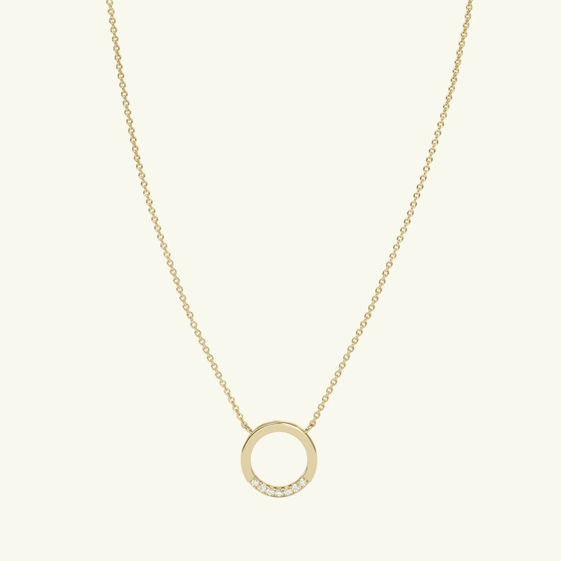 14k Solid Gold Round Circle Karma Diamond Necklace