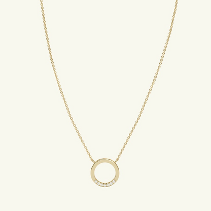 14k Solid Gold Round Circle Karma Diamond Necklace