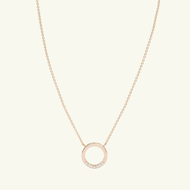 14k Solid Gold Round Circle Karma Diamond Necklace