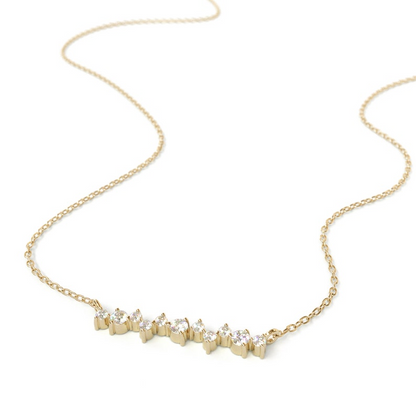 14k Gold  Diamond Bar Dainty Cluster Necklace