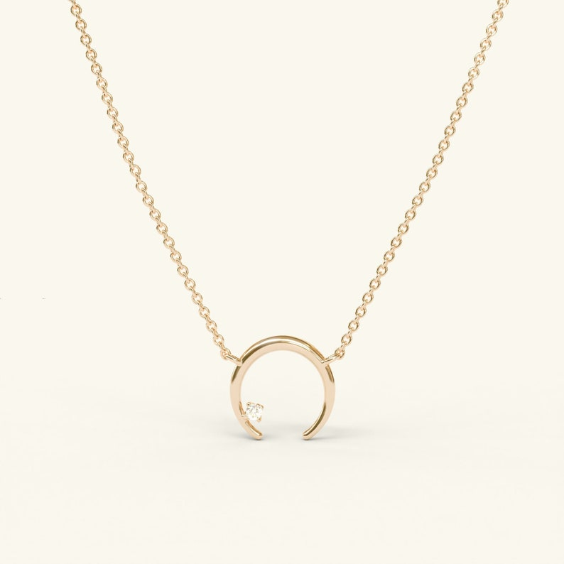 Diamond Crescent Moon 14k Solid Gold Pendant