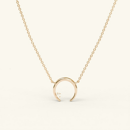 Diamond Crescent Moon 14k Solid Gold Pendant