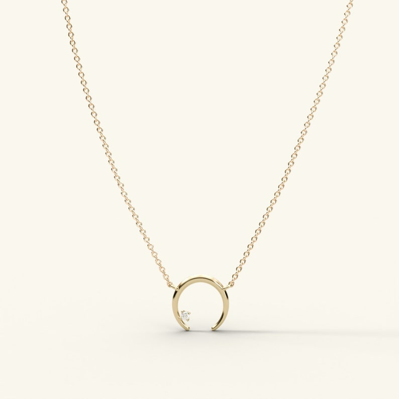 Diamond Crescent Moon 14k Solid Gold Pendant