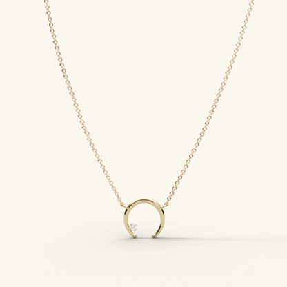 Diamond Crescent Moon 14k Solid Gold Pendant