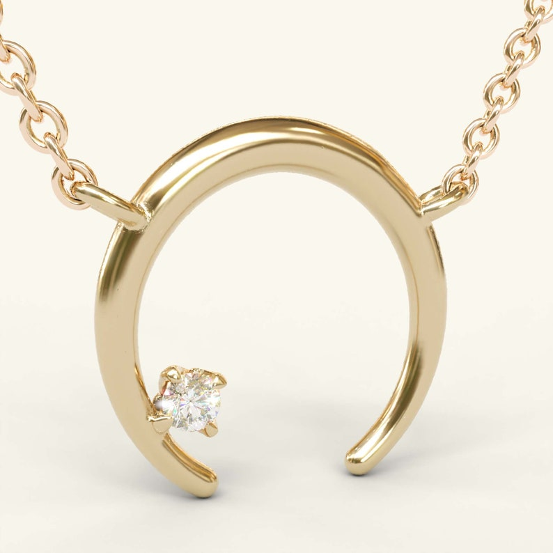 Diamond Crescent Moon 14k Solid Gold Pendant