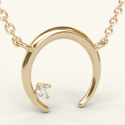 Diamond Crescent Moon 14k Solid Gold Pendant