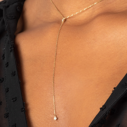 Dainty Lariat Delicate Y Solid Gold Diamond Necklace