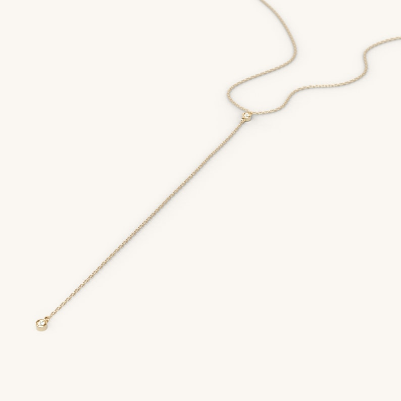 Dainty Lariat Delicate Y Solid Gold Diamond Necklace