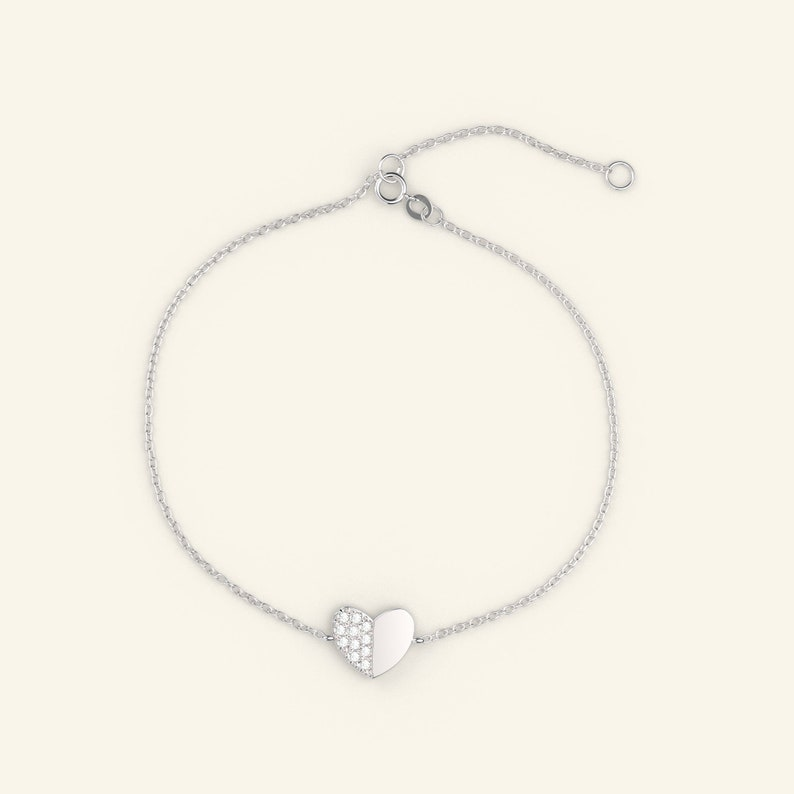 Diamonds Love Heart Charm Adjustable Chain Bracelet