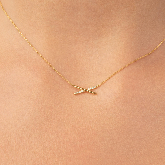 14k Solid Gold X Symbol Diamond Necklace