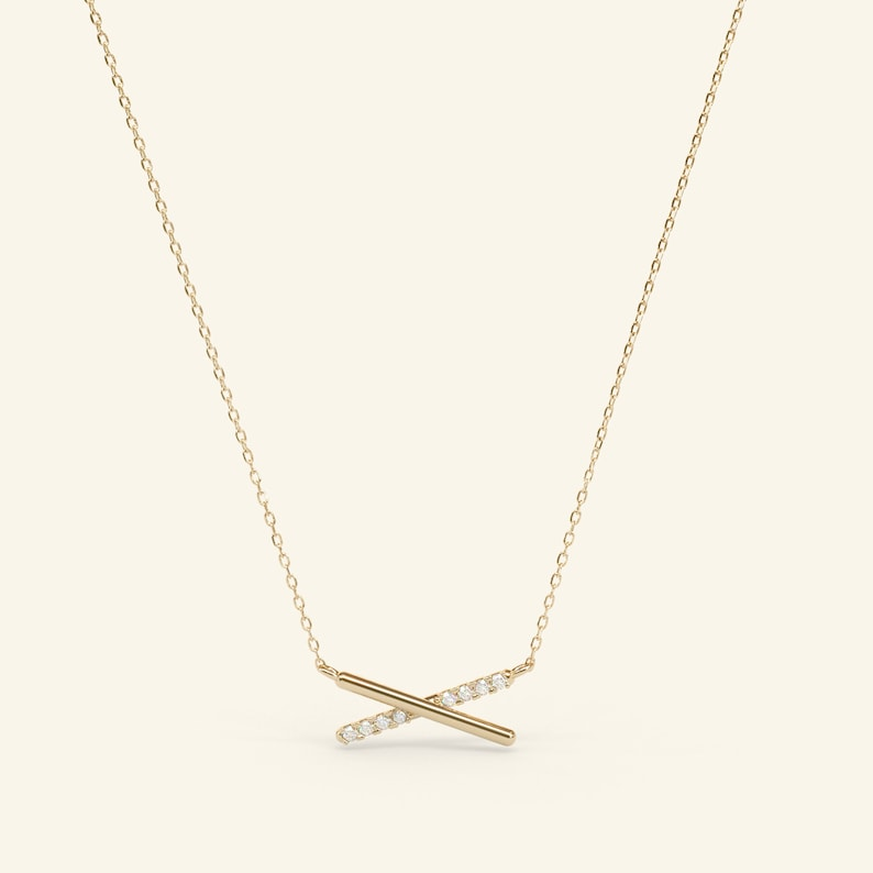 14k Solid Gold X Symbol Diamond Necklace