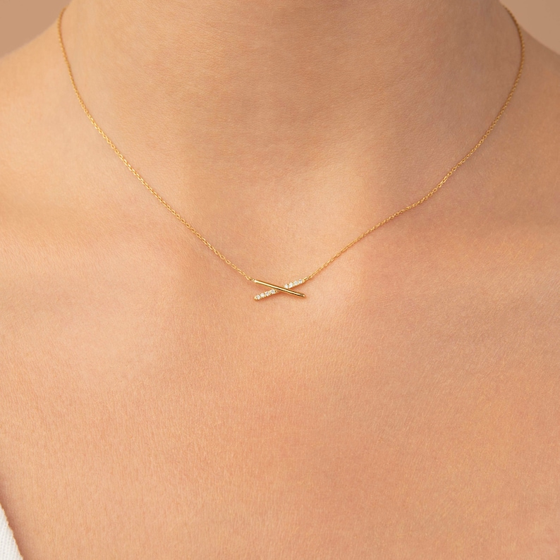 14k Solid Gold X Symbol Diamond Necklace