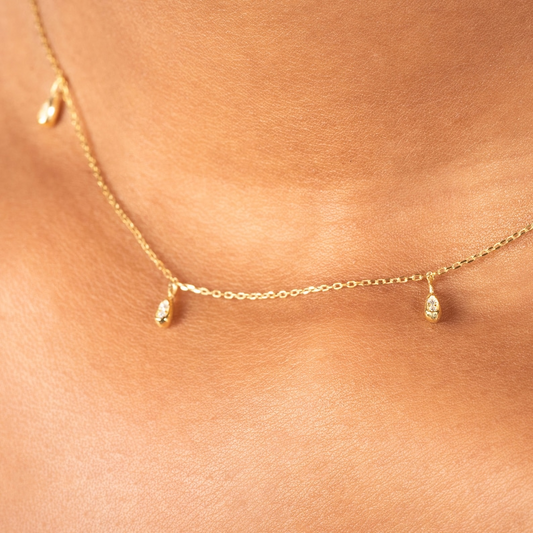 Solid 14K Gold Diamond Droplet Station Necklace