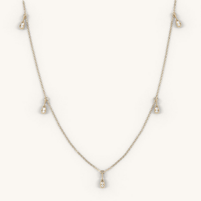 Solid 14K Gold Diamond Droplet Station Necklace